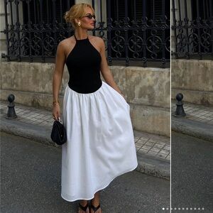 MESHKI Knit and Linen Midi Dress Black/White Size XS Never Worn